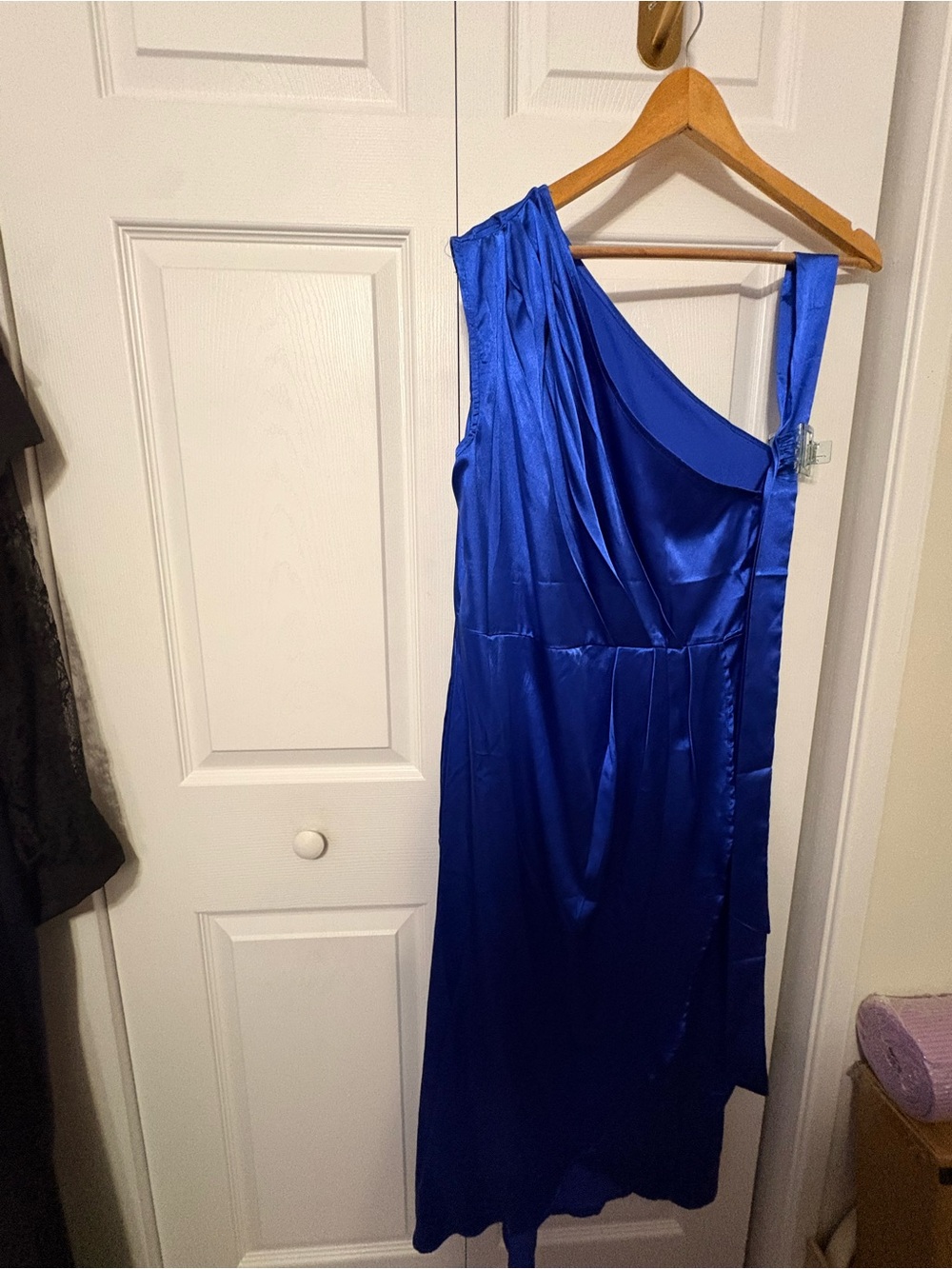 SHEIN One-Shoulder Satin Dress in Cobalt Blue